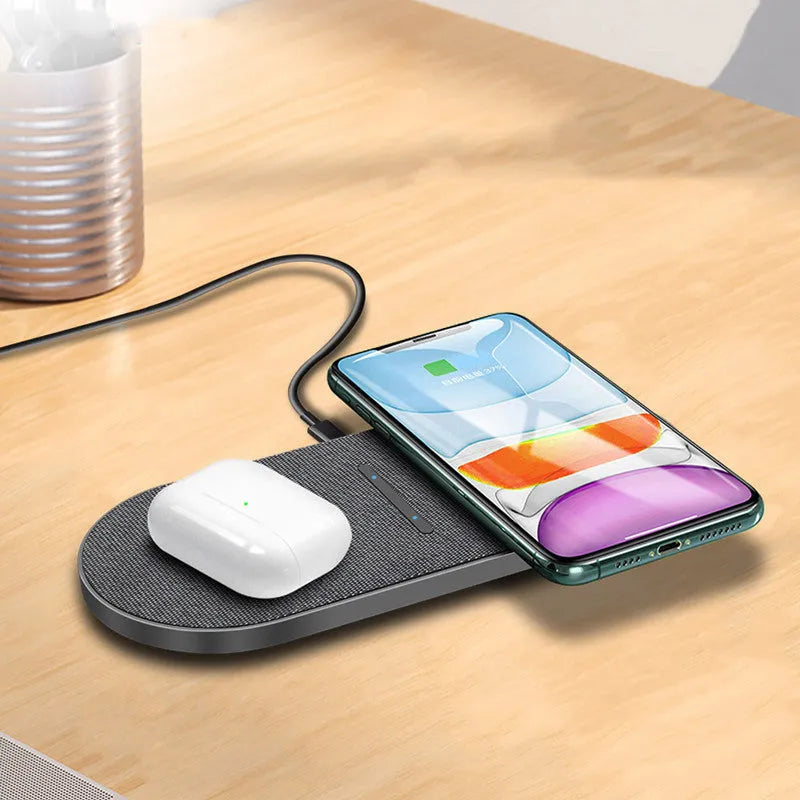 Black wireless charger pair with dual 10W charging pads and USB-C connection