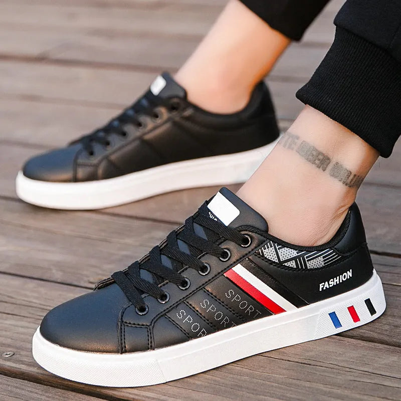 Sports shoes in black, grey or white colours showing EU size tags from 39 to 44