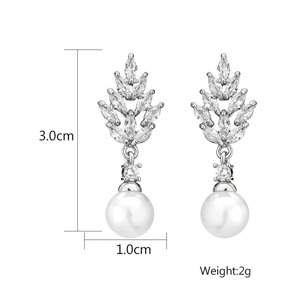 Micro inlaid zircon pearl earrings with geometric floral design in multiple plating colours