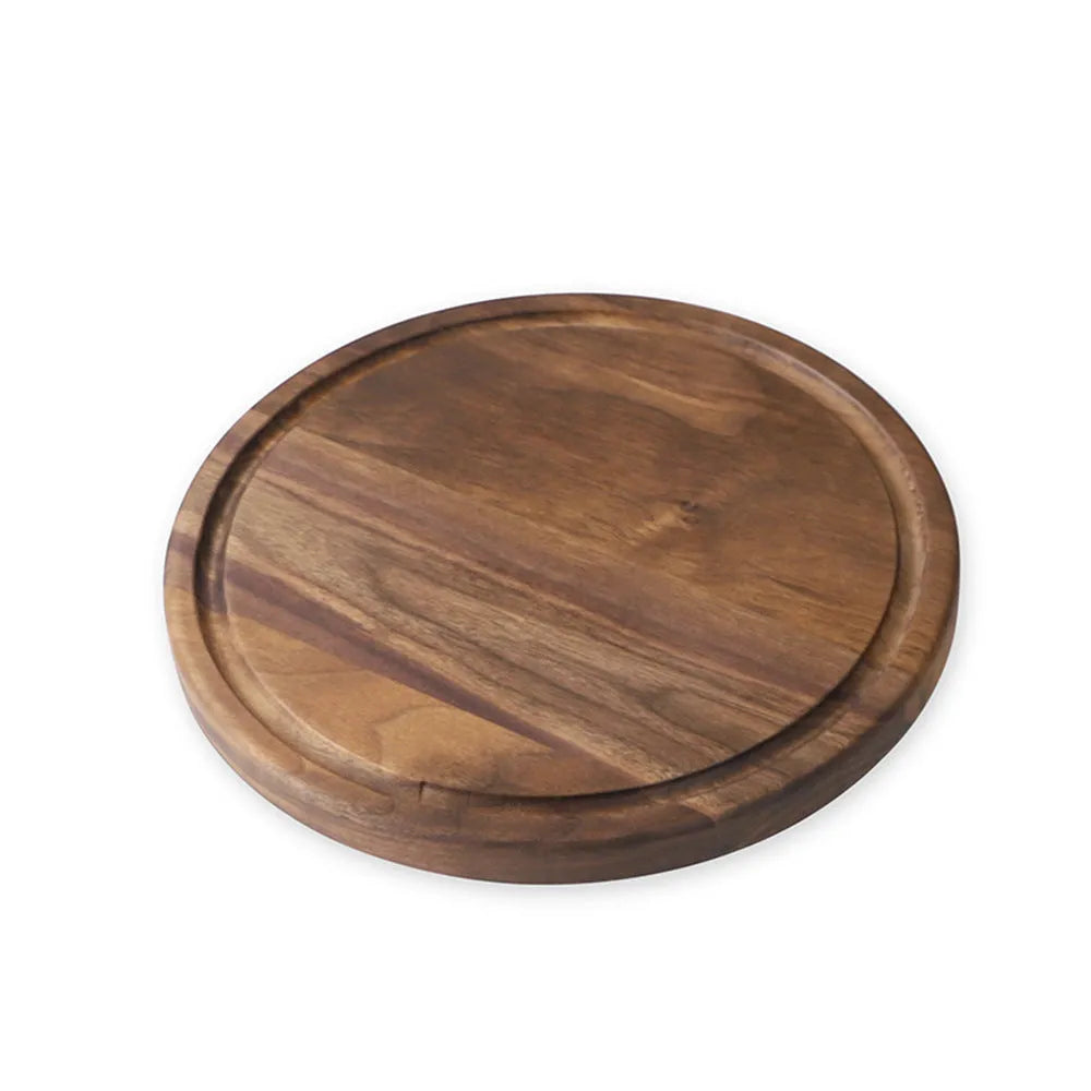 Black walnut wood cutting board with juice groove and side handle