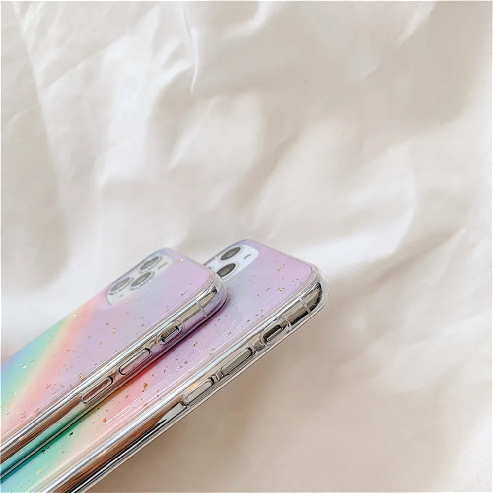 Gradient rainbow TPU protective phone case with stripe pattern for iPhone models