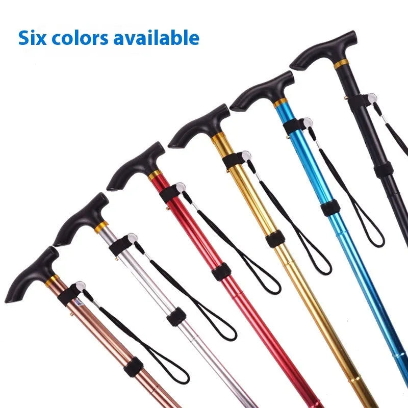 Aluminium folding walking cane with adjustable height and non-slip grip in multiple colour options