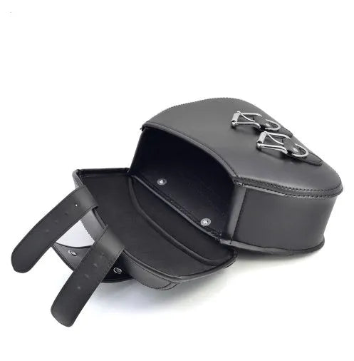 Black PU leather motorcycle saddlebags left and right side storage set for cruisers