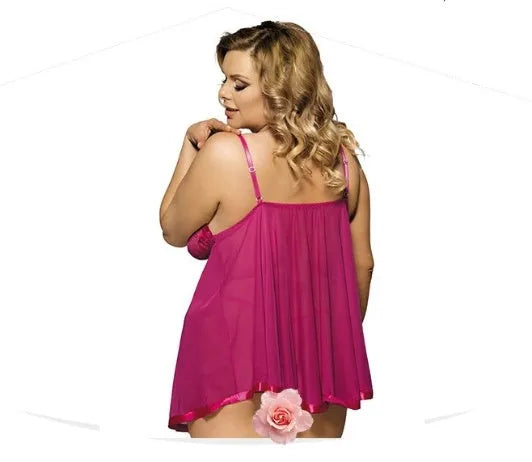 Women's plus-size purple polyester sleepdress with lace detailing and mesh panels