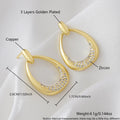 Women's yellow gold geometric drop-shaped ring earrings with copper construction and electroplated finish