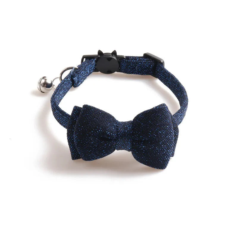 Solid colour cloth cat collar with breakaway buckle, 1cm wide and 28cm long, in blue colour variant