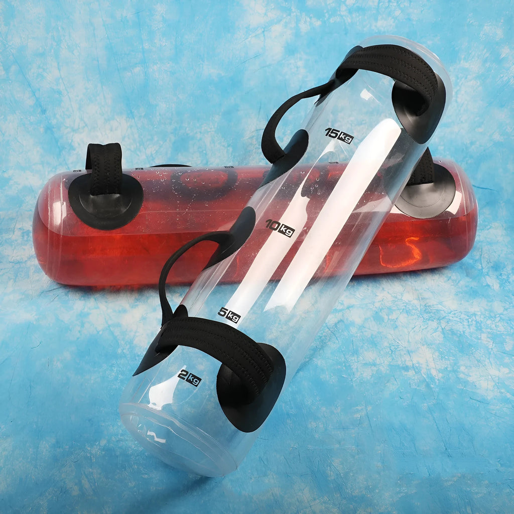 Transparent PVC water injection weight bag, an inflatable soft dumbbell for adjustable strength training.