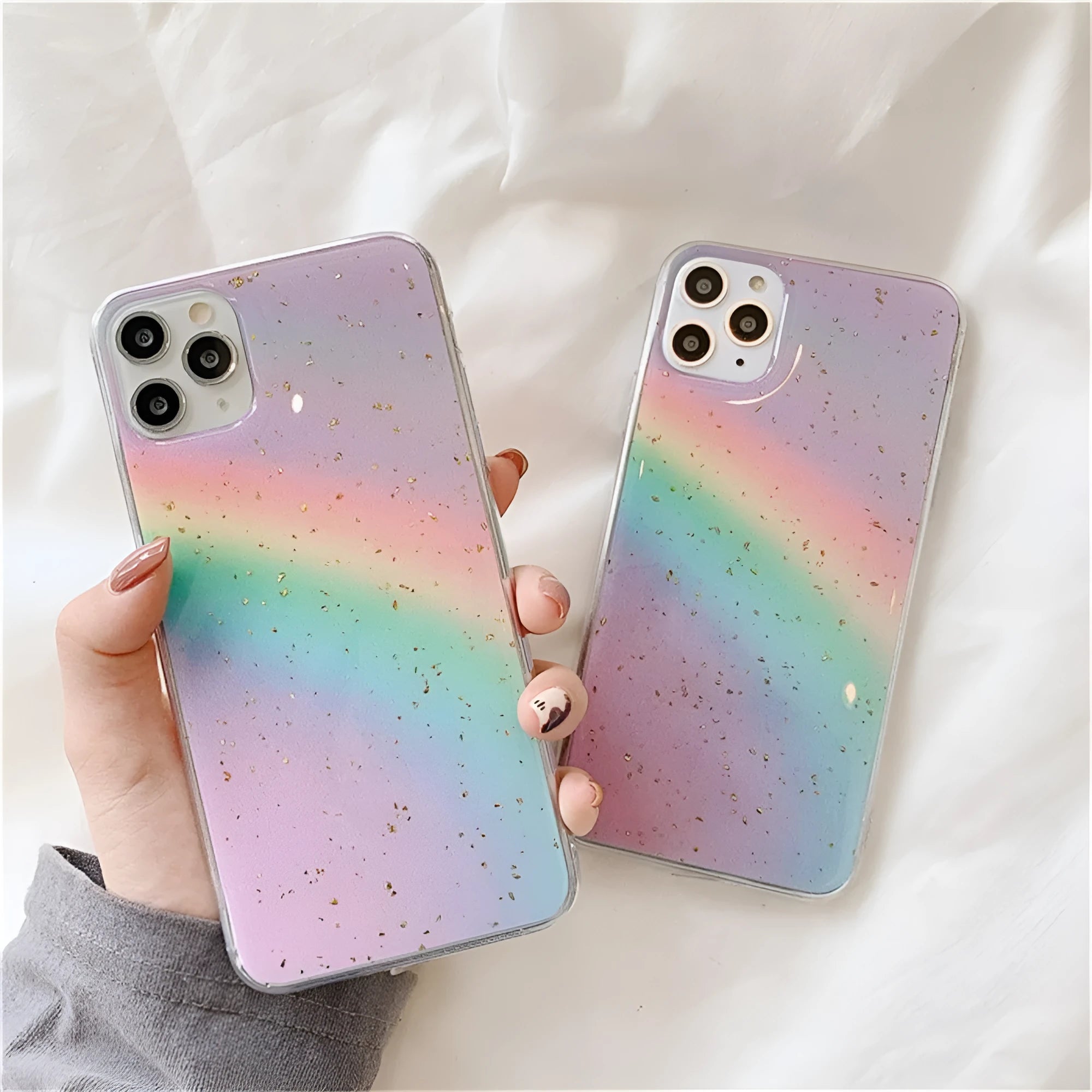 Gradient rainbow TPU protective phone case with stripe pattern for iPhone models