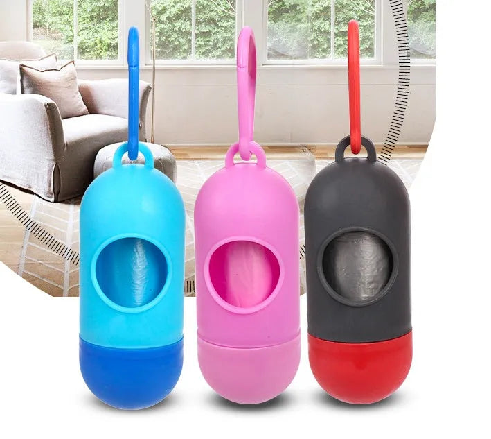 Roll of assorted colour dog waste disposal bags showing size of 22.5 by 30 centimetres.