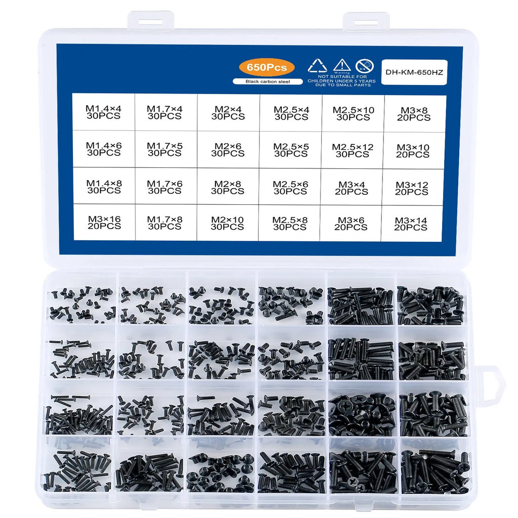 Black flat head machine screws for laptop repair with cross groove and countersunk head