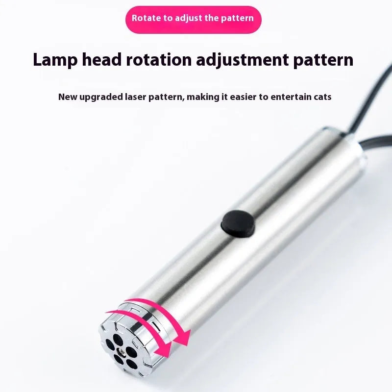 Silver stainless steel laser pen cat toy with four light spot patterns