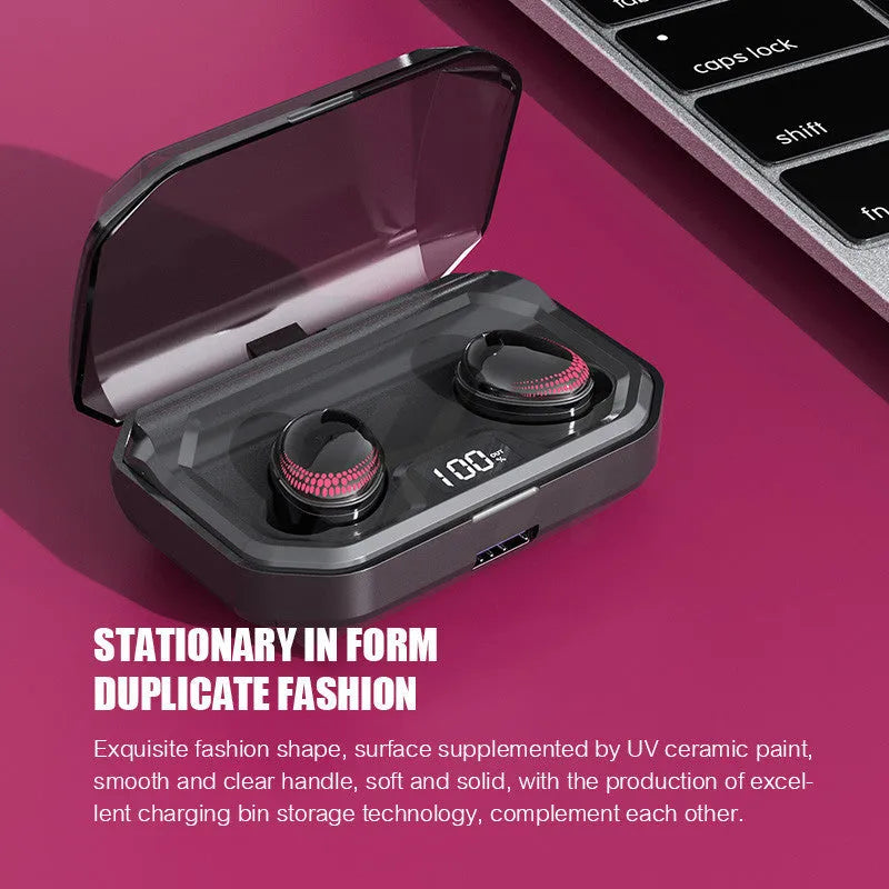 X10 Bluetooth wireless headset with charging case showing black colour option