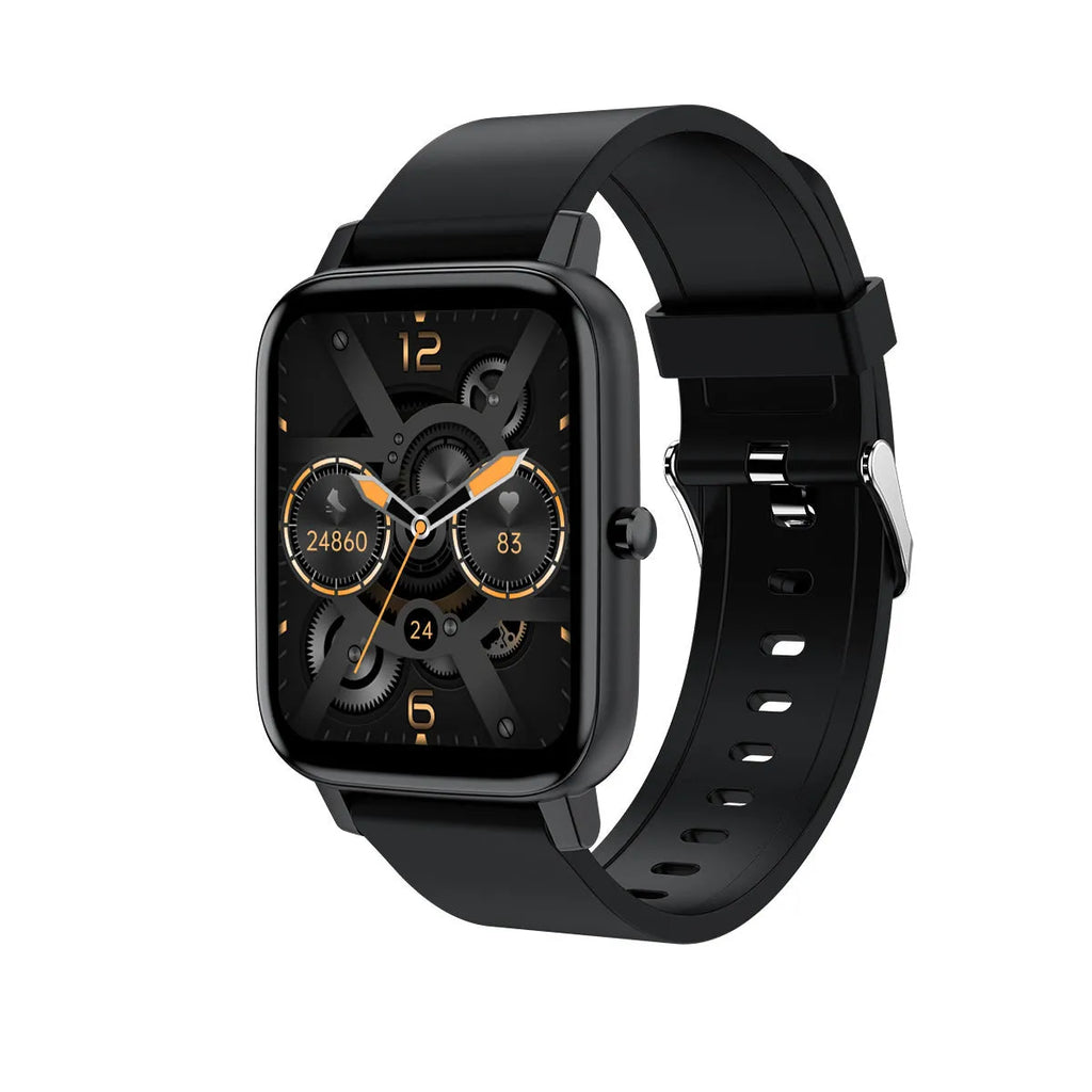H80 fashion sports smart watch with black silicone strap showing health metrics on screen.