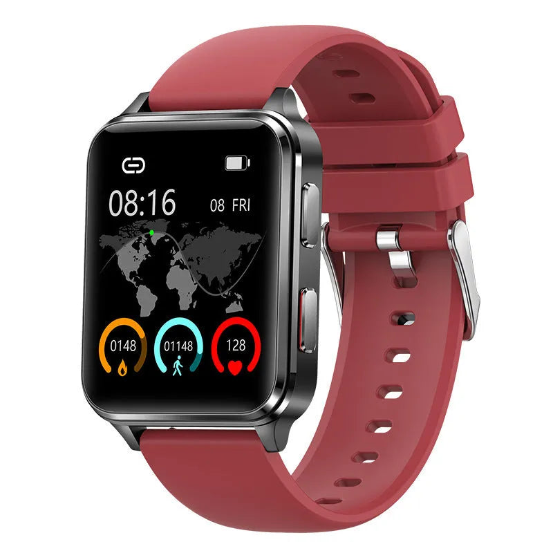 Air Type multi-sport watch with 1.70 inch tempered glass screen and blue silicone wristband showing heart rate data