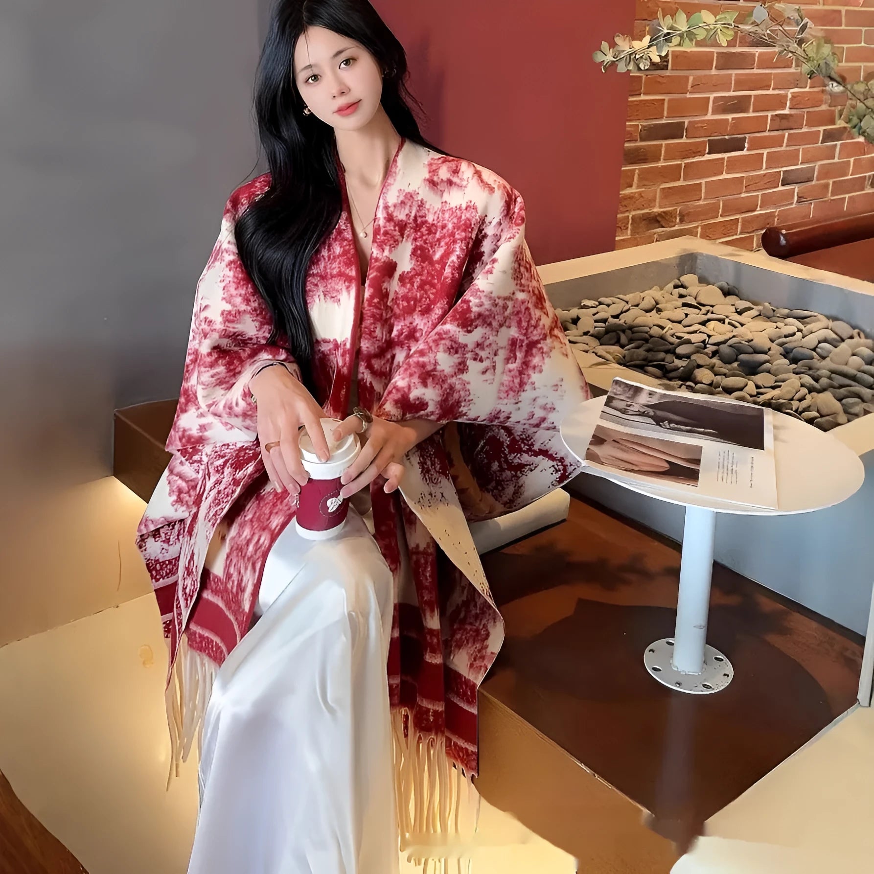 Women's polyester tassel scarf cape in shawl style with free size fit