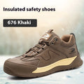 Flyknit leather work shoes with a rubber sole in black, shown on a size 42 foot.