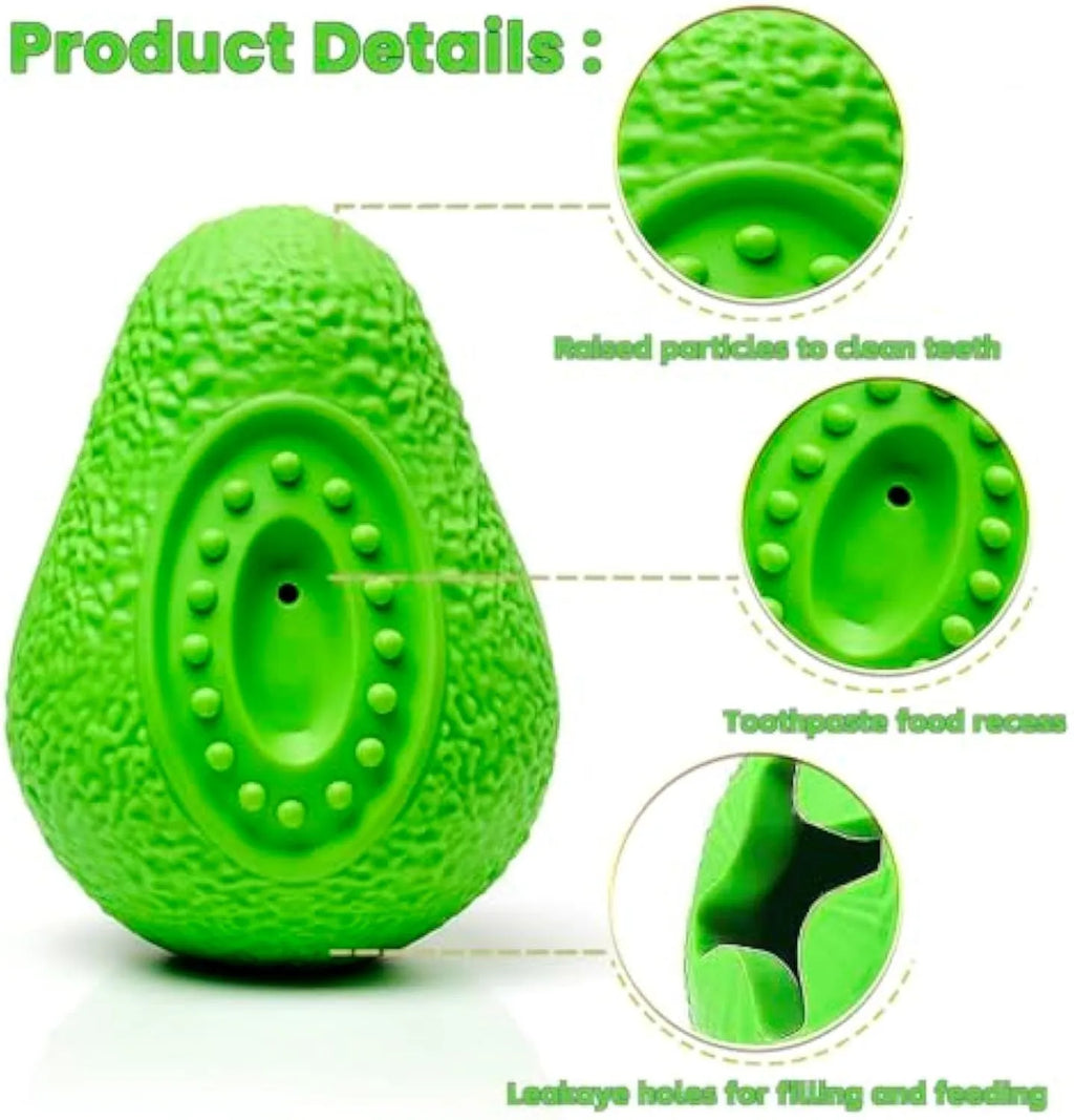 Green avocado-shaped rubber dog chew toy for aggressive chewers with textured surface
