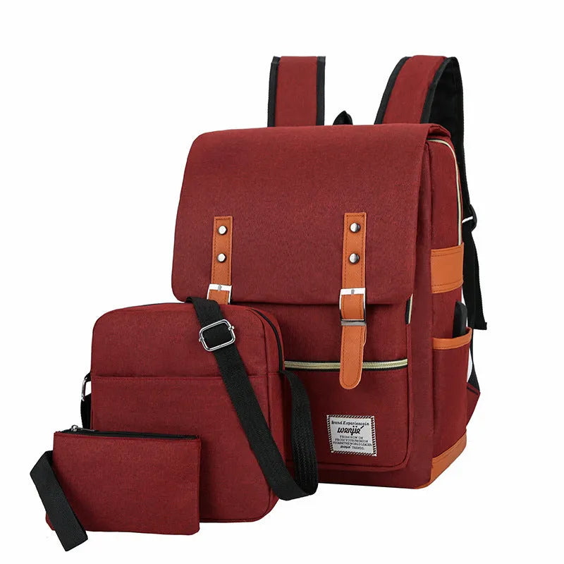 Oxford cloth three-piece business backpack set with curved shoulder straps in black colour