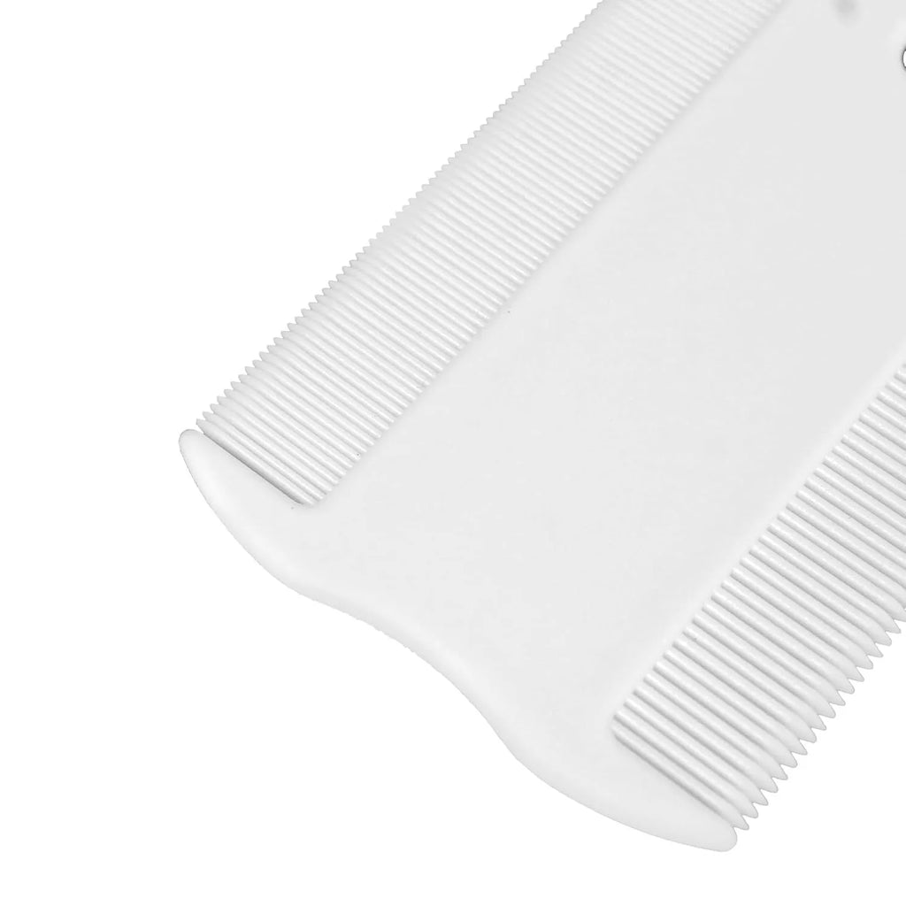 Double-sided plastic flea comb for dogs and cats on a white background.