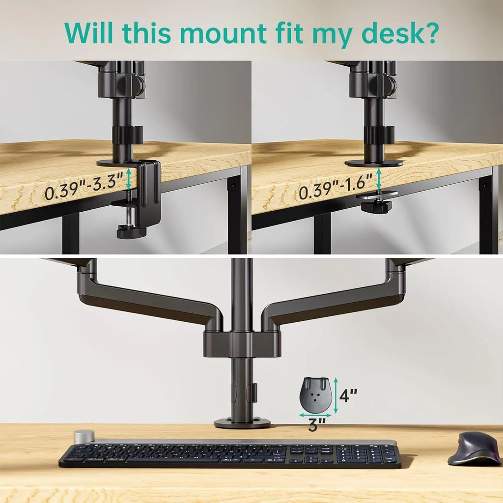 Black aluminium three-arm gas spring computer monitor mounting arm for 13-27 inch screens