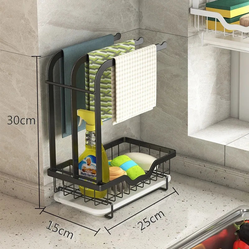Foldable plastic kitchen storage rack for rags in a new Chinese style, shown in wall-mounted and tabletop use.