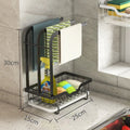 Foldable plastic kitchen storage rack for rags in a new Chinese style, shown in wall-mounted and tabletop use.