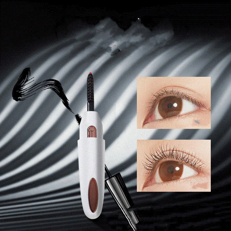 Electric rechargeable eyelash curler in black with silicone pad and temperature button