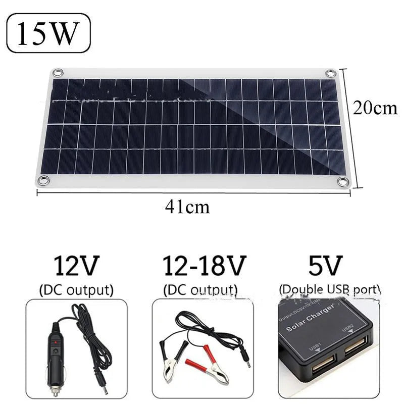 10W polycrystalline silicon solar panel with dual USB ports for outdoor charging.