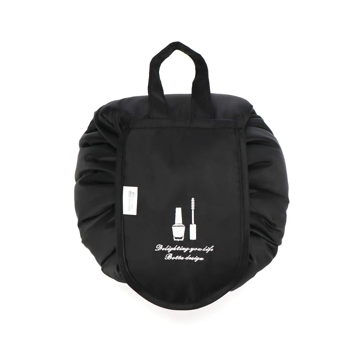 Large waterproof polyester drawstring makeup bag in cube shape for travel storage of cosmetics and toiletries