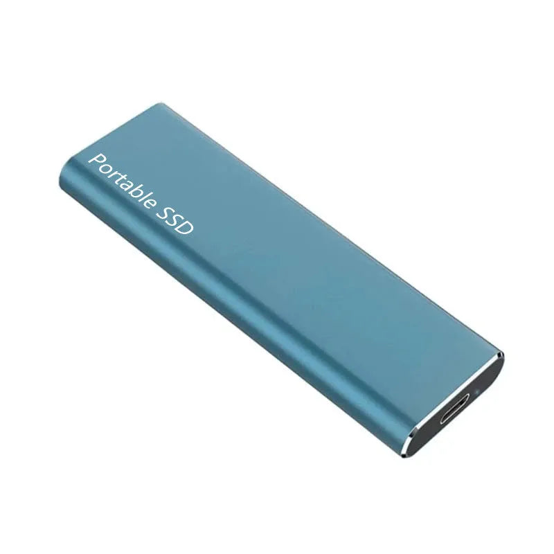 Ultra-thin metal external SSD hard drive shown in red, with high-capacity storage for laptops and computers.