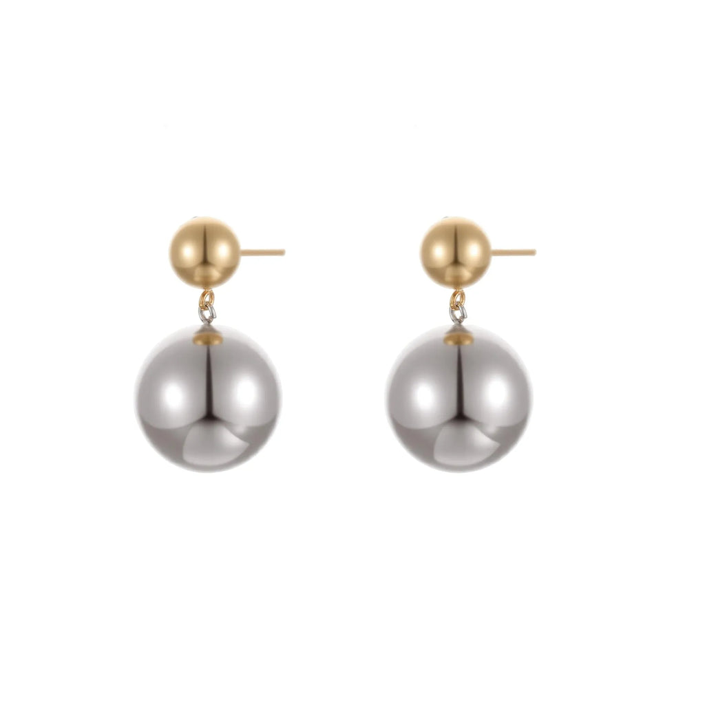 Round beads stainless steel colour-block stud earrings with geometric sphere design and 18K gold electroplating