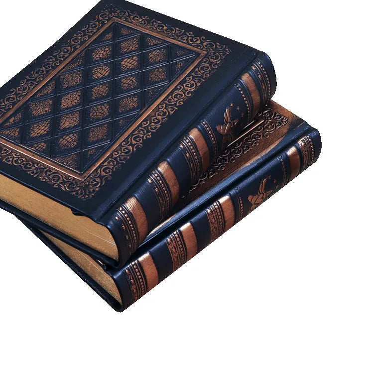 Embossed faux leather A5 notepad with thick 3D cover in bronze or black gold colour