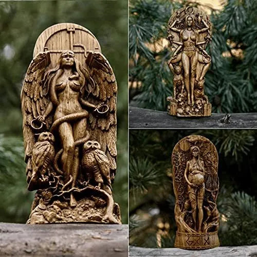 Synthetic resin Greek goddess statue for garden or altar, 22cm high in one of three colour options.