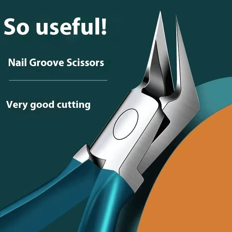 10-piece manicure kit showing champagne pliers, curved nose pliers, and slanting forceps in brown, white, and green