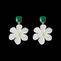 Dark green alloy drop earrings with sterling silver needle flowers design for women