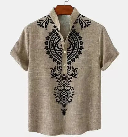 Men's striped casual shirt with loose fit and personalised button detailing in polyester fabric