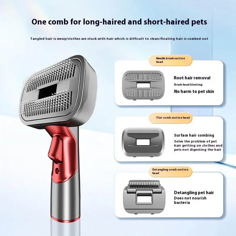 Pet hair suction head grooming kit with comb attachments and shaver for dogs and cats, five suit options, manual control