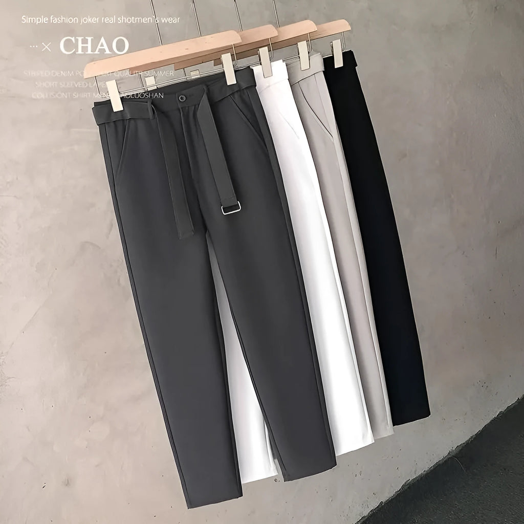 Boys slim straight trousers in wool-blend fabric showing tapered leg styling and straight leg opening