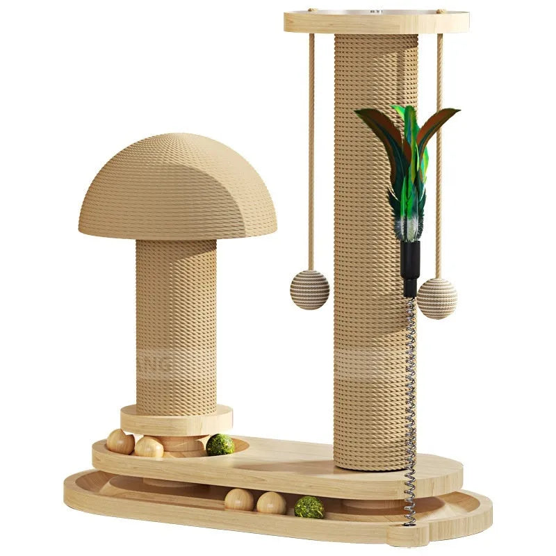 Solid wood cat turntable scratching post with natural wood scratching surface and multiple design variants