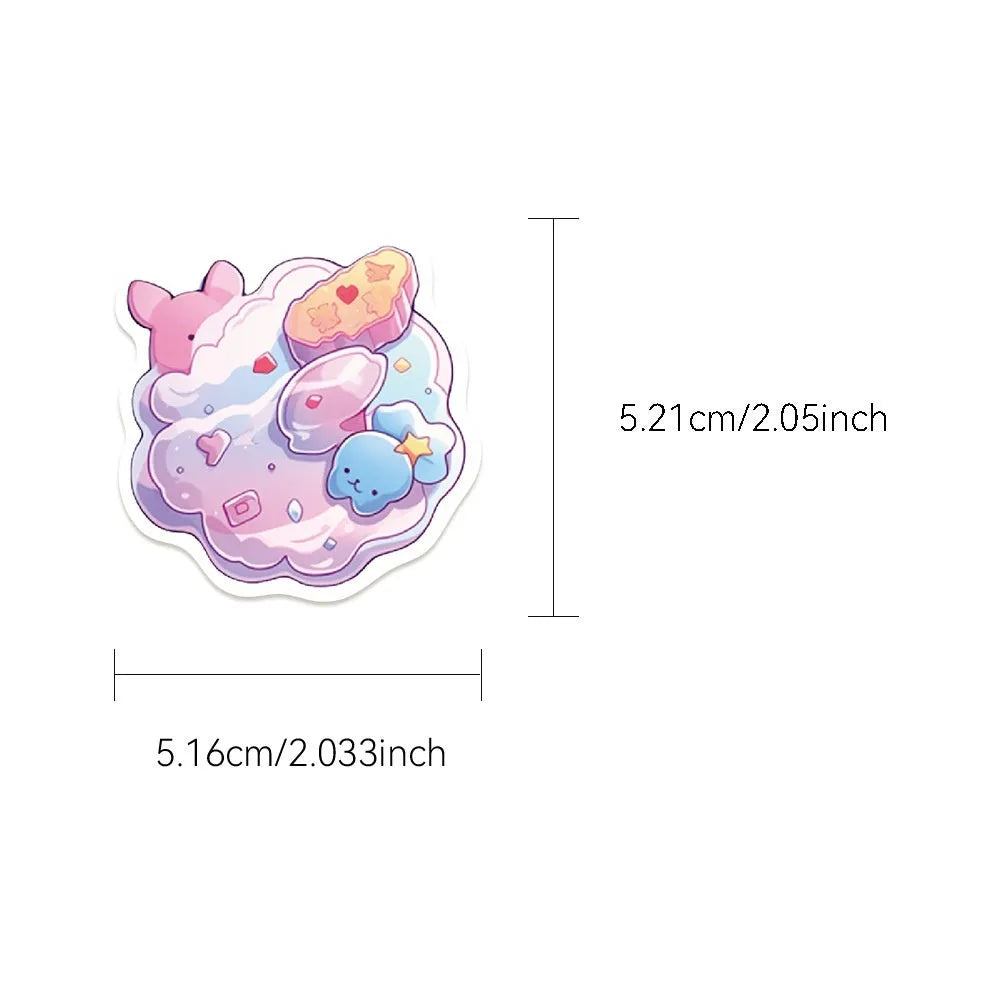 Pack of 50 colourful candy theme waterproof decorative stickers ranging from 4cm to 7cm for journal decoration
