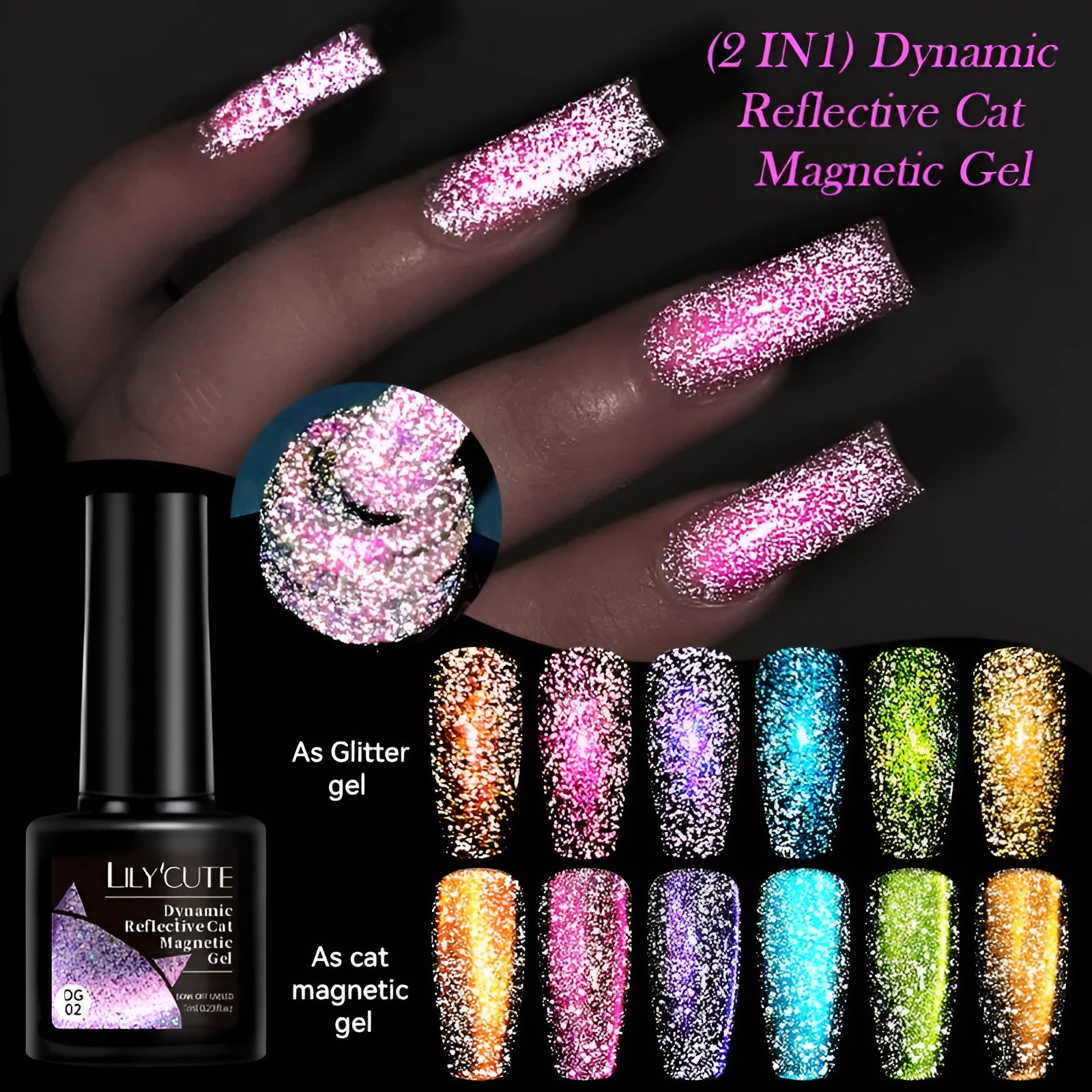 Cat eye series nail polish gel with diamond fragments and glitter in six colour options