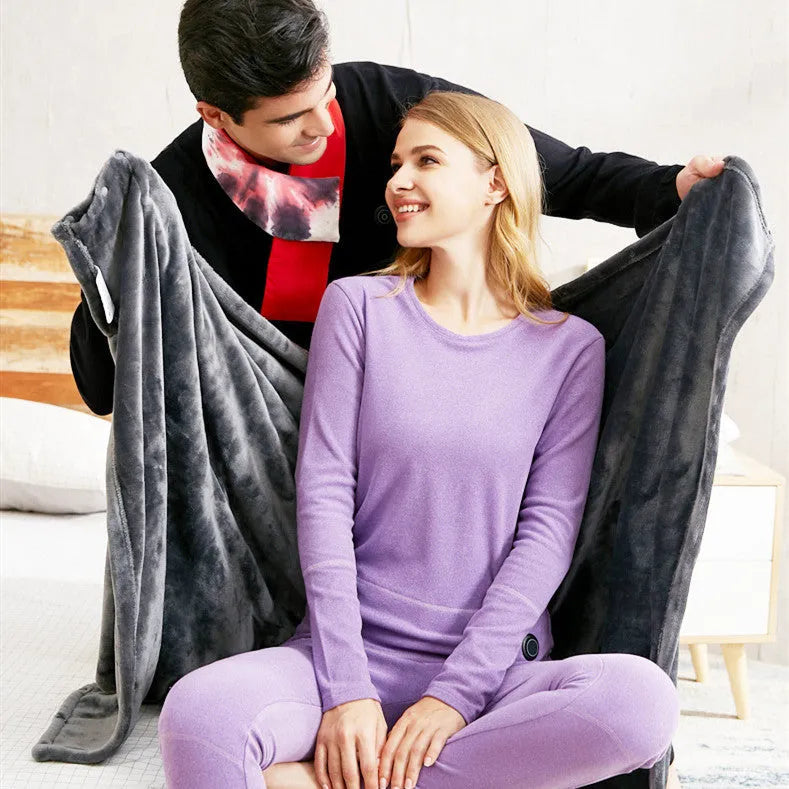 Dark grey USB heated blanket shawl made of coral fleece with controller, 150x85cm