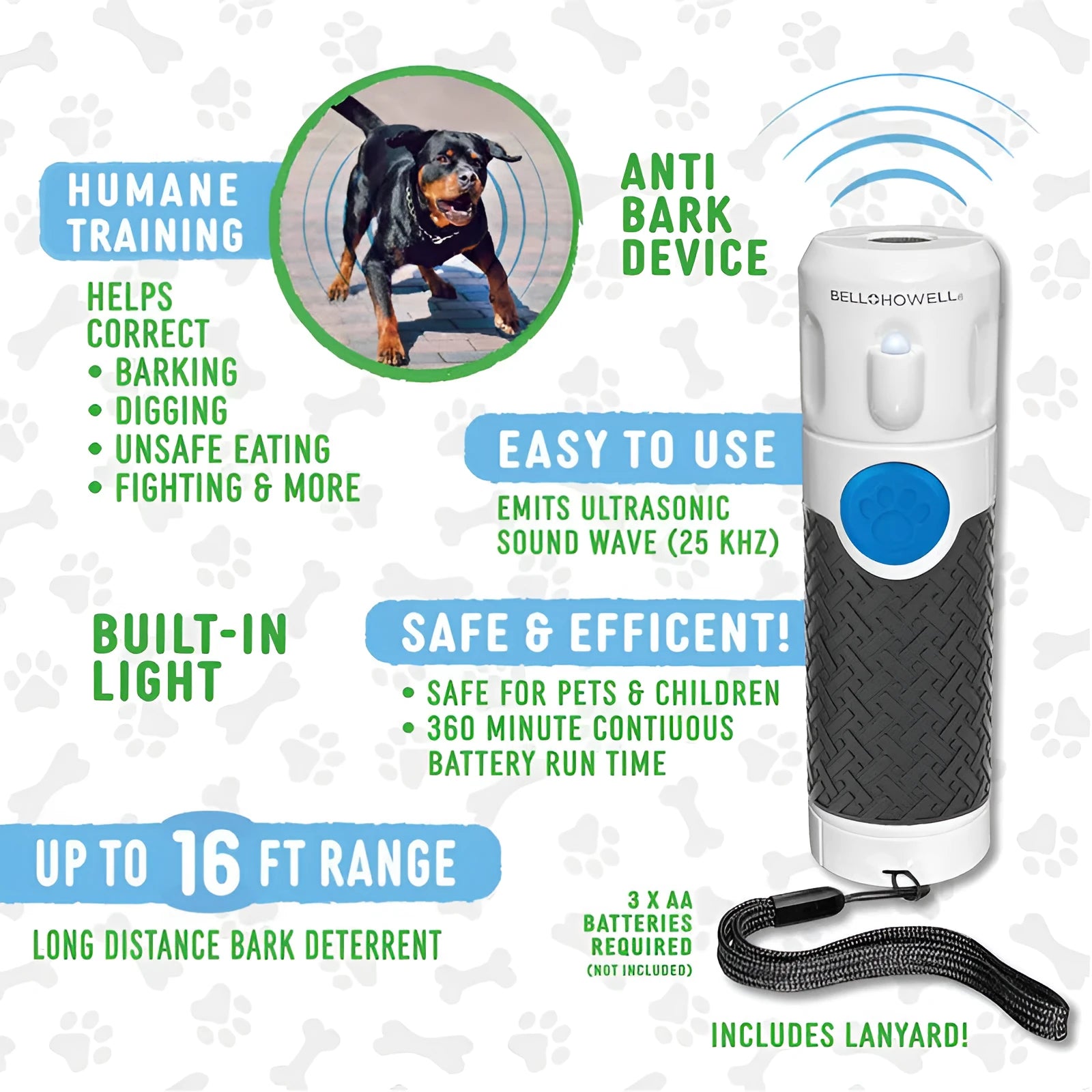 White ABS plastic handheld ultrasonic dog bark trainer device