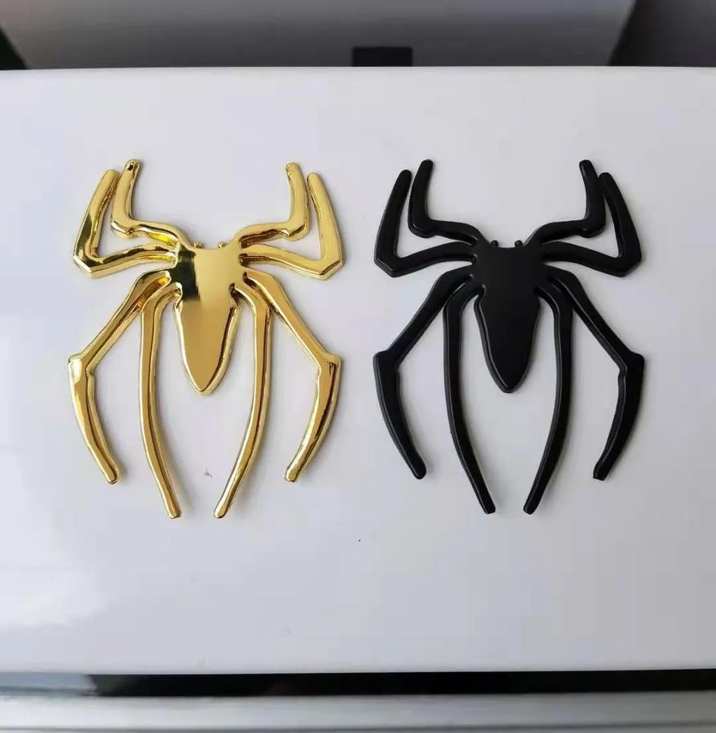 3D metallic spider bumper sticker in zinc alloy, shown in gold colour.