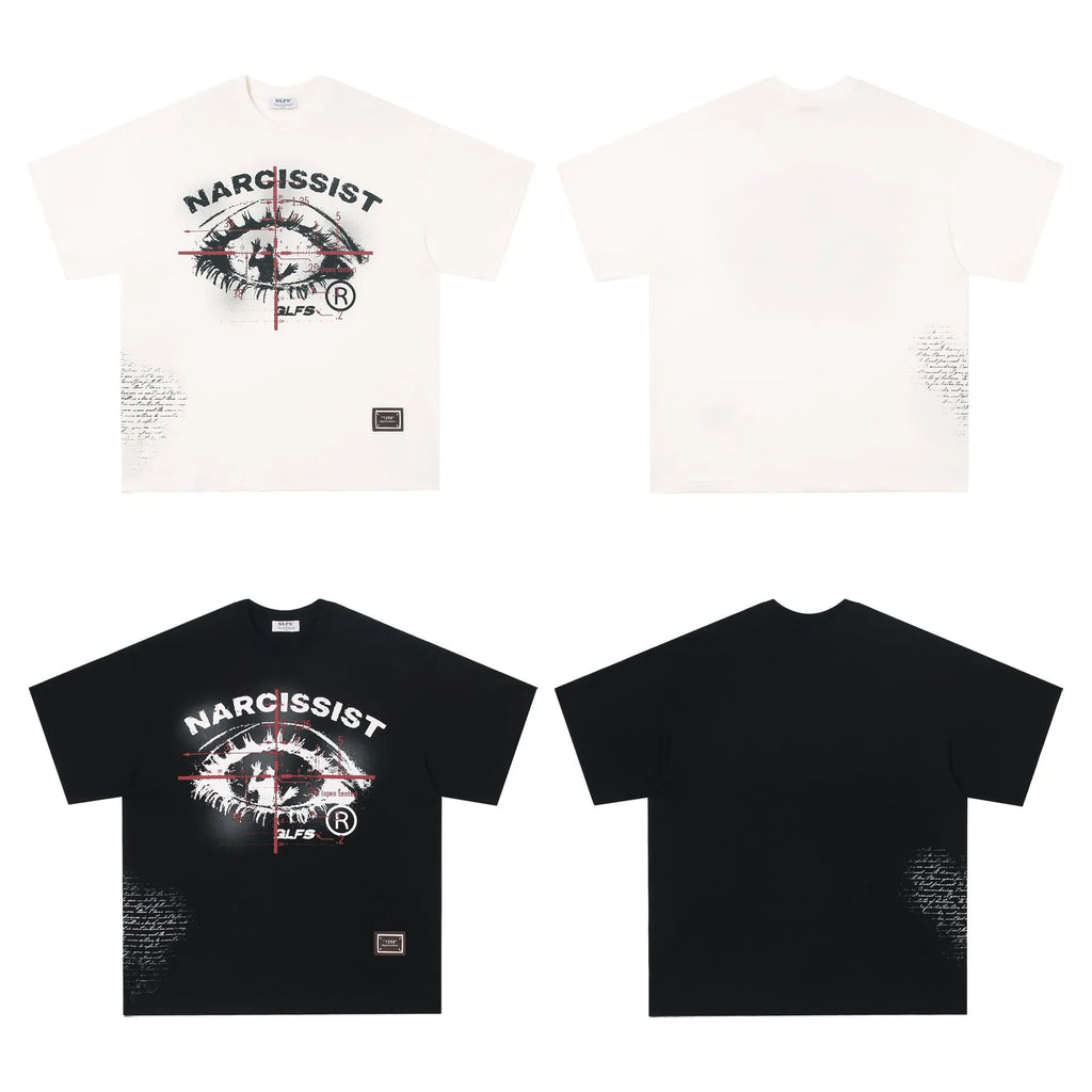 Black and white cotton T-shirt with retro hip hop gothic letter print design
