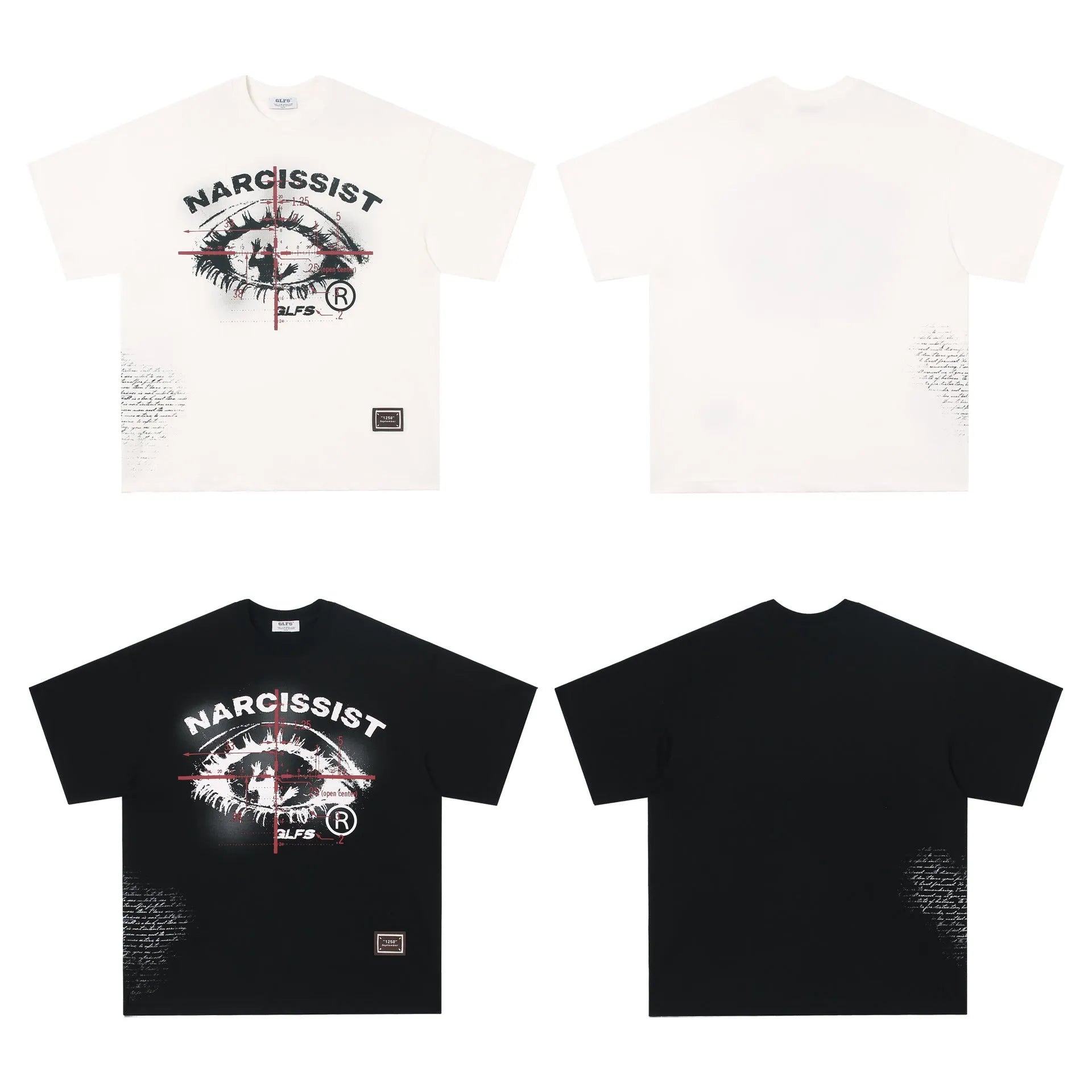 Black and white cotton T-shirt with retro hip hop gothic letter print design