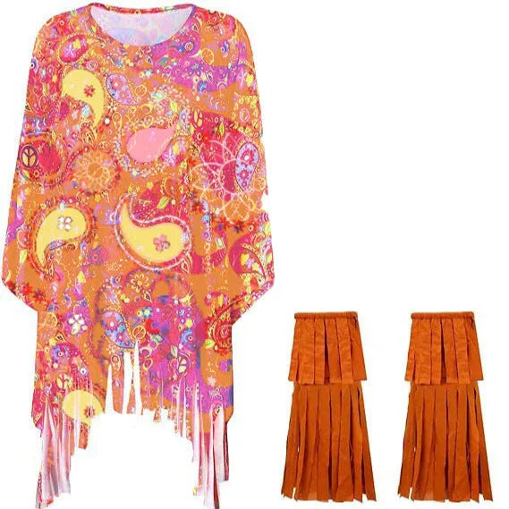 Tie dye cloak costume with bell sleeves in spandex free size for Halloween parties