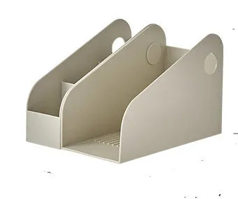 Plastic desktop storage box with two grid compartments for documents and stationery