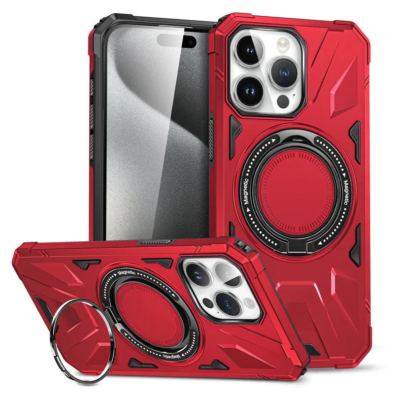 Simple bracket drop-resistant magnetic phone case for iPhone 13-16 series, TPU PC back cover with invisible bracket and magnetic suction, available in black