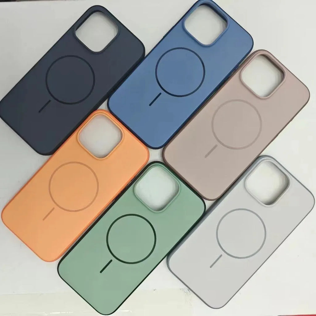 Blue frosted magnetic iPhone case with a protruding AI camera button on the side.